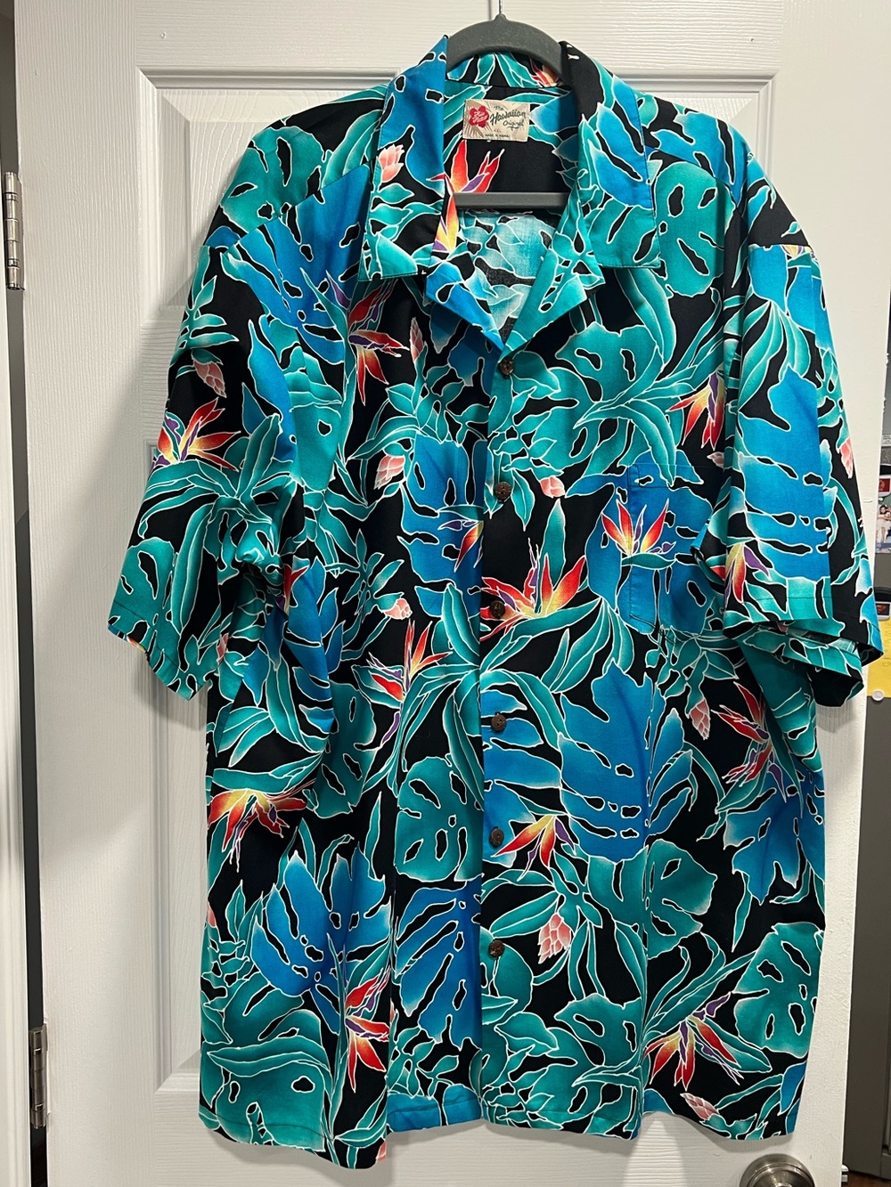 Vintage Hilo Hattie  Men’s Teal Floral Hawaiian Shirt 4XL